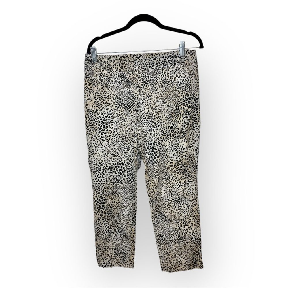 Chico’s Neutral Leopard Print Ankle Pants Rockabilly Retro Mod Style Size 10